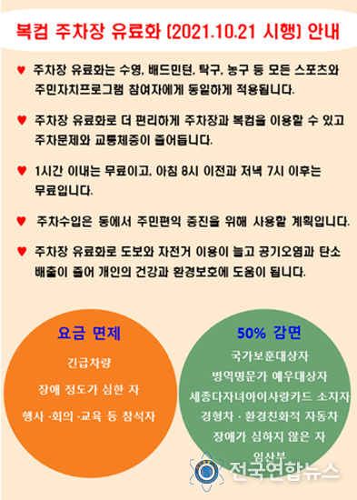 세종시, 11개동 복컴 주차장 21일부터 유료화 안내문